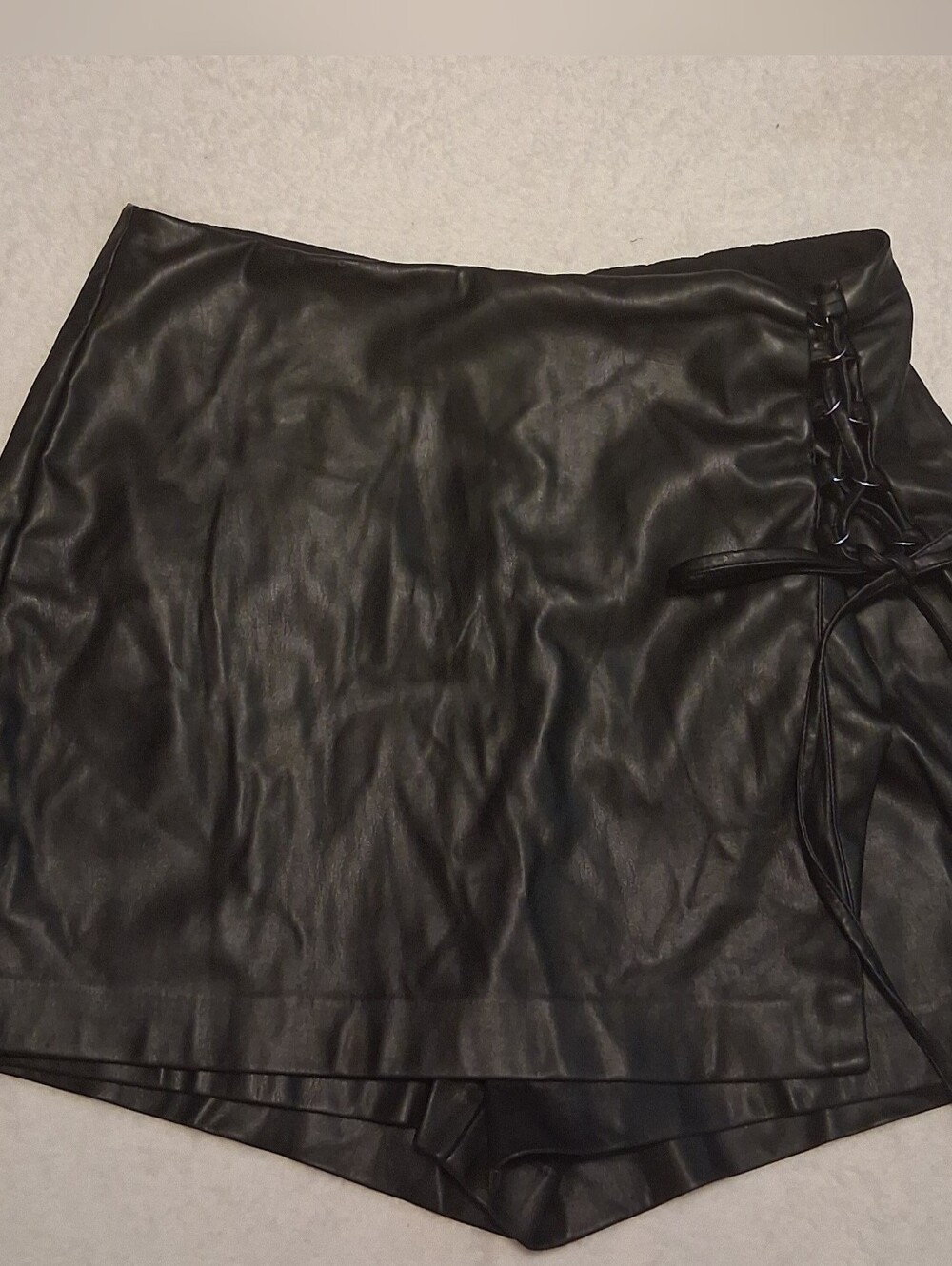 Stradivarius Black Faux Leather Lace-Up Mini Skort Size 10